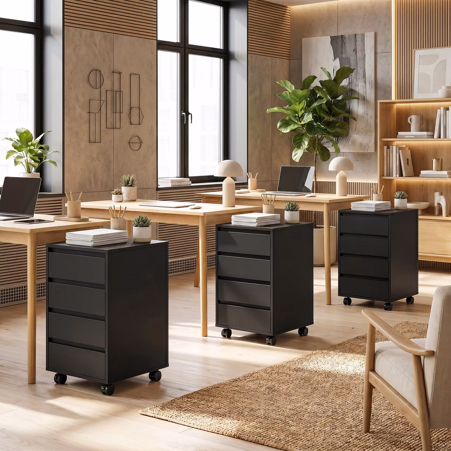 HOMCOM Four-Drawer Office Filing Cabinet with Wheels, Black – 9