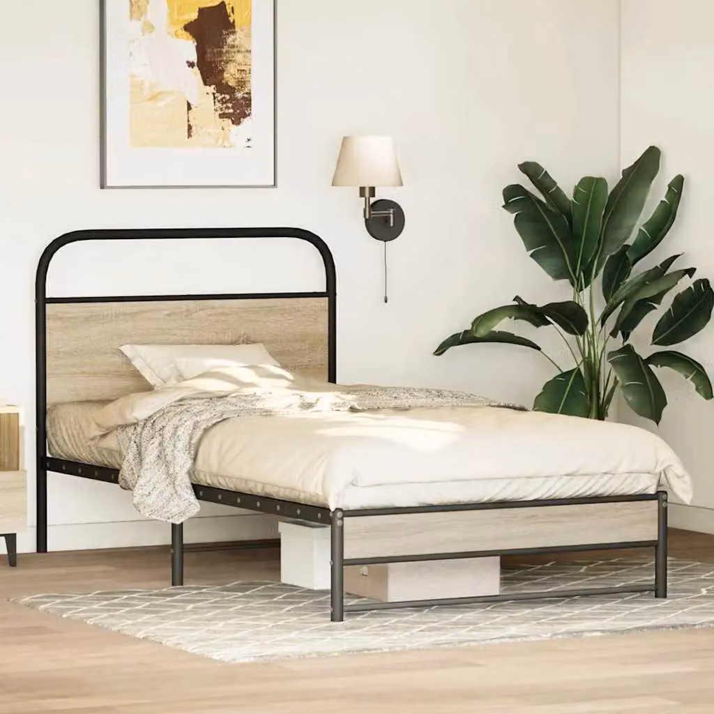 Berkfield Home Smoked Oak Bed Frame in Brown, W/D/H: 90 x 190 cm – 2