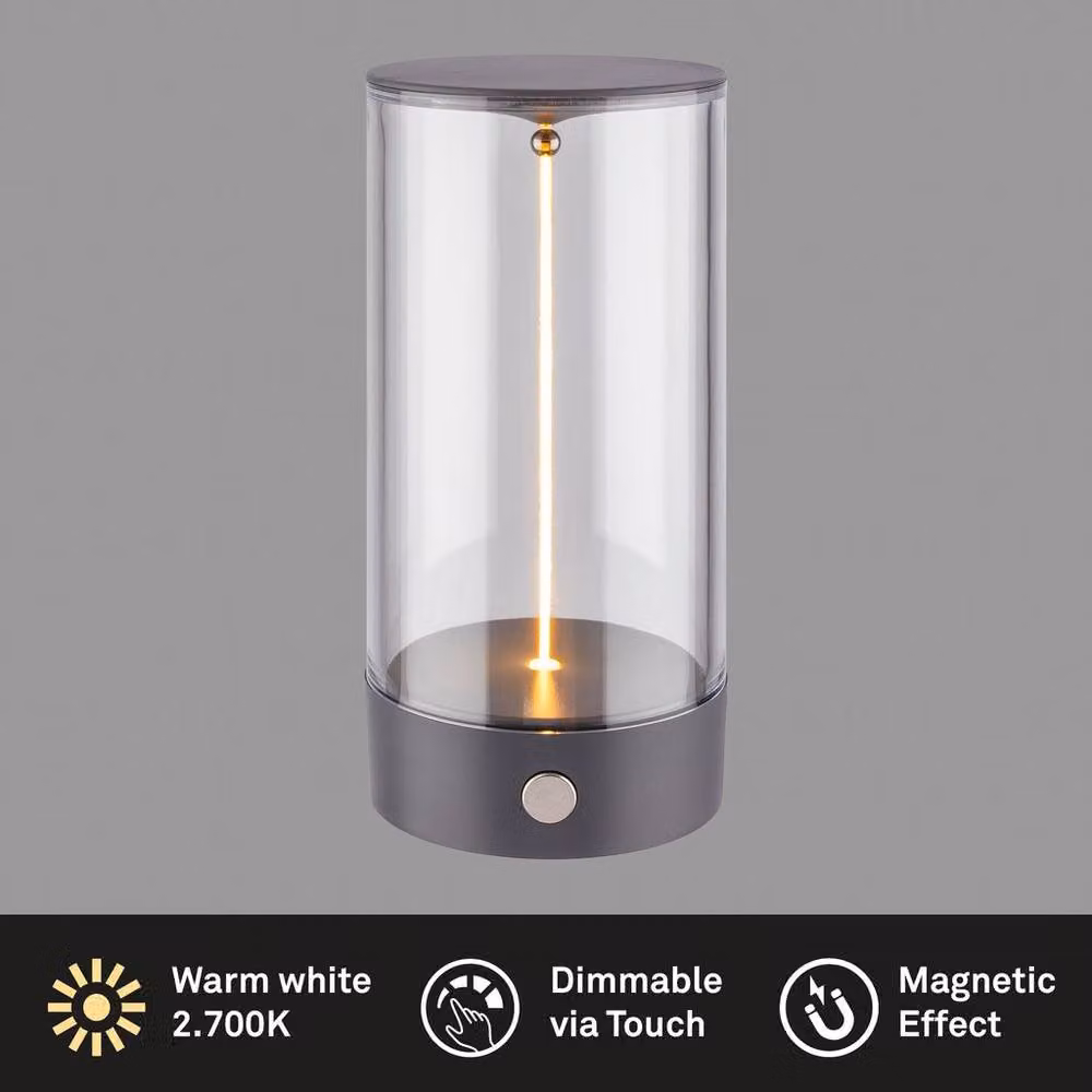 Briloner Anthracite LED Rechargeable Wireless Table Lamp with Touch Control and Warm White Light, H 14.5 x W 7 x D 7 cm – 2