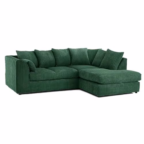 SOFASELECTION UK Green Cord Fabric L-Shape Right Hand Corner Sofa with Scatter Cushions