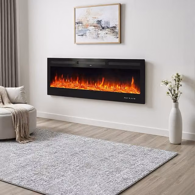Living Star Black Recessed and Wall Mounted Electric Fireplace with Remote