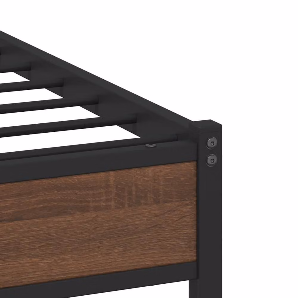 Berkfield Home Metal and Wood Bed Frame in Brown Oak, W: 160 cm, L: 200 cm – 4