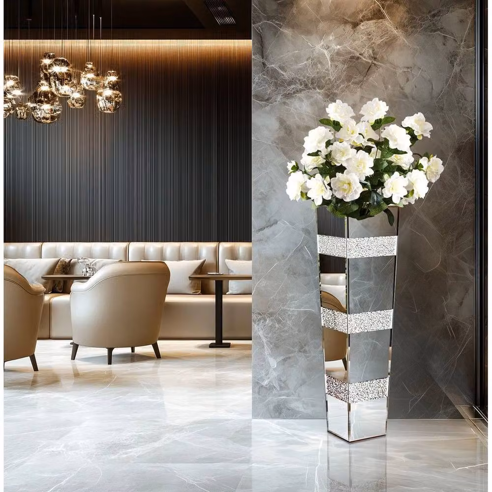 FLAVORA Modern Silver Glass Tall Standing Floor Flower Vase, Height: 100 cm, Width: 15 cm – 3