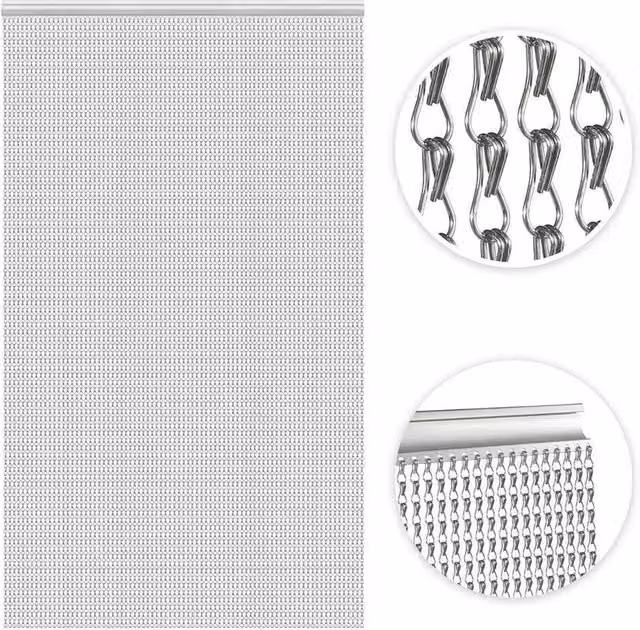 NESTLUNE Double Chain Aluminium Door Curtain in Silver, Width: 100 cm to 150 cm