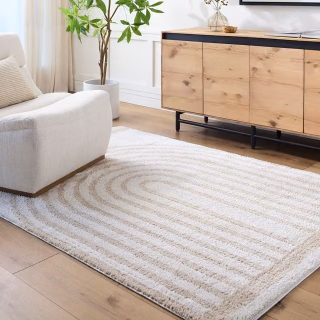 Livabliss Fossay Art Deco High Pile Shag Rug, Machine Woven and Washable, W/D: 200 x 275 cm, Beige, Brown, Green and Grey