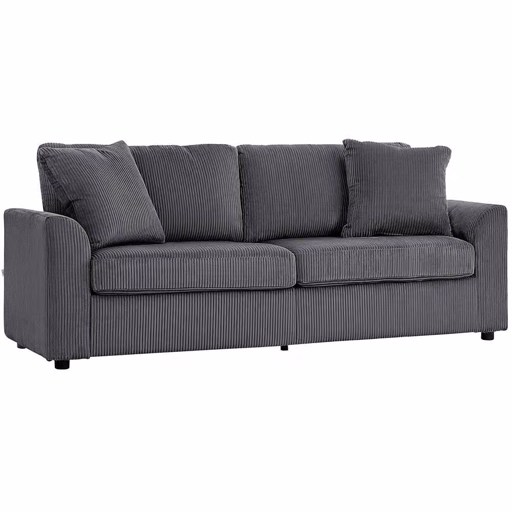 STILVORA 3 Seater Sofa in Grey Corduroy with Scatter Cushions – 5