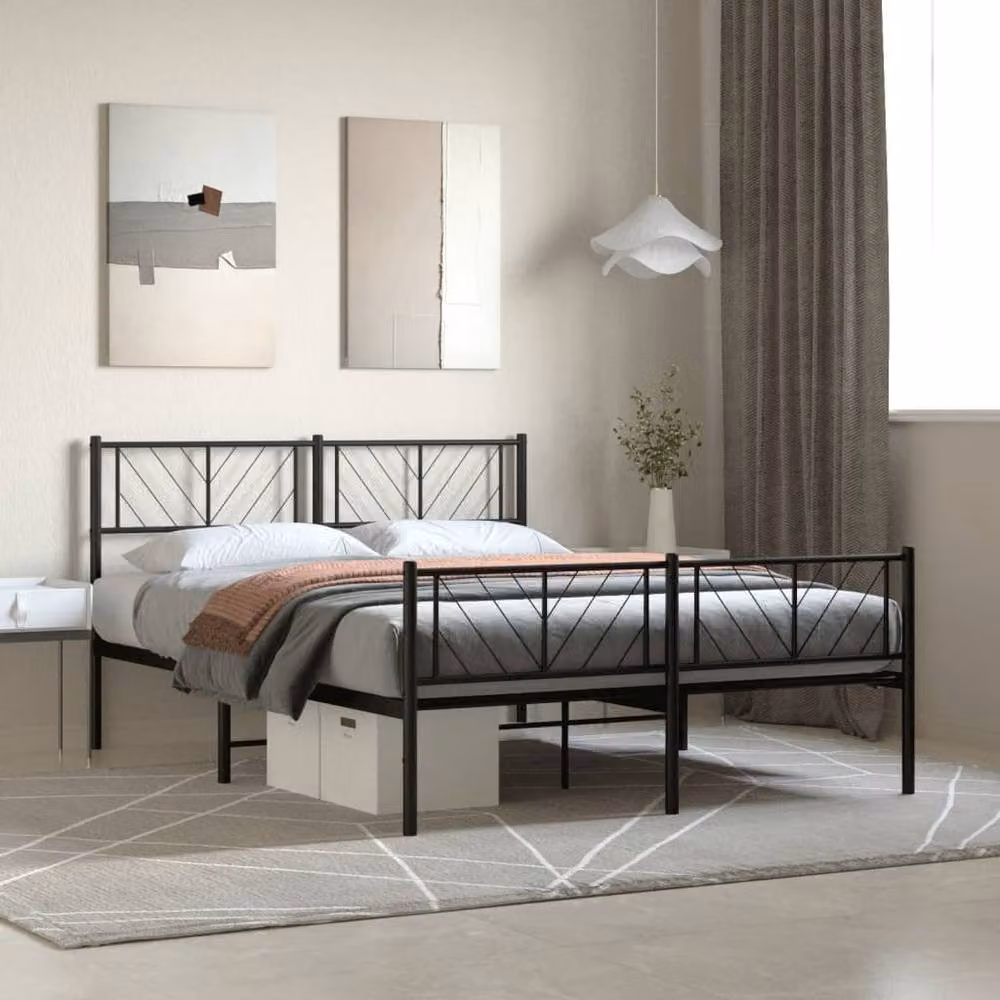 Berkfield Home Metal Bed Frame with Headboard and Footboard, Black, W: 140 cm, L: 190 cm – 2