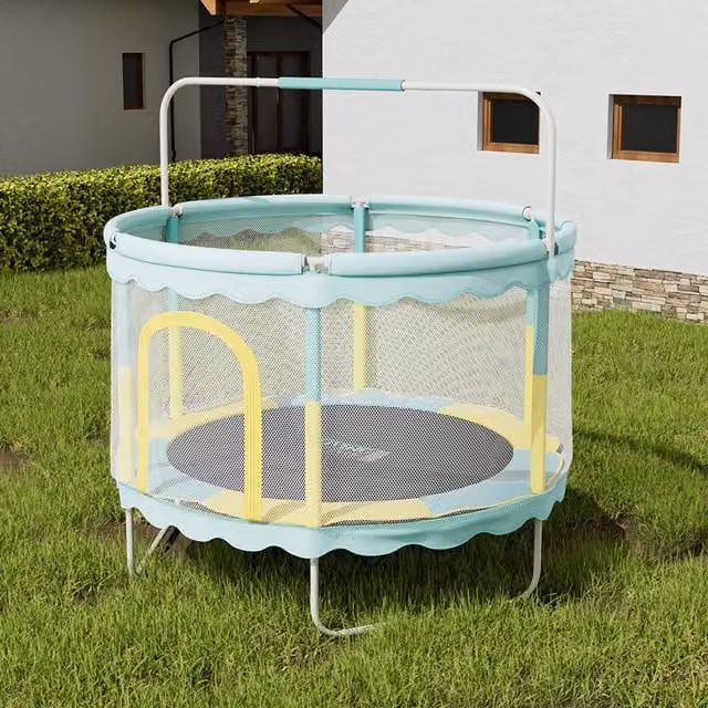 Livingandhome Mini Trampoline with Safety Net in Blue