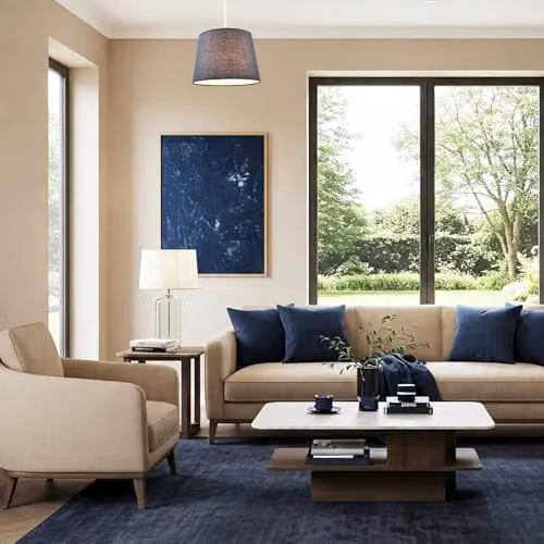 Happy Homewares Modern Blue and White Fabric Cylinder Drum Lamp Shade W/D/H: 25 x 18 x 25 cm – 6