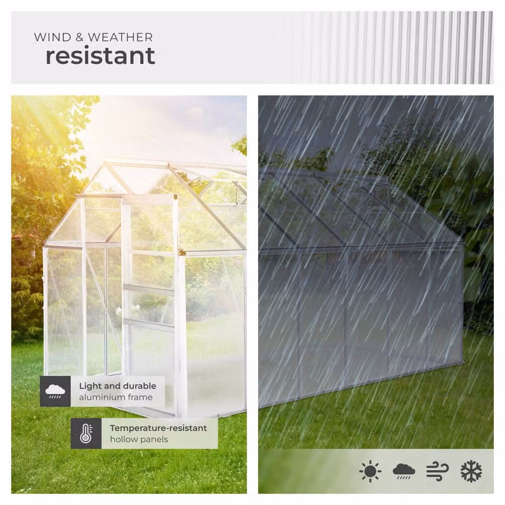 tectake Aluminium Polycarbonate Greenhouse with Sliding Windows in Transparent, W/D/H: 375 x 185 x 195 cm – 3