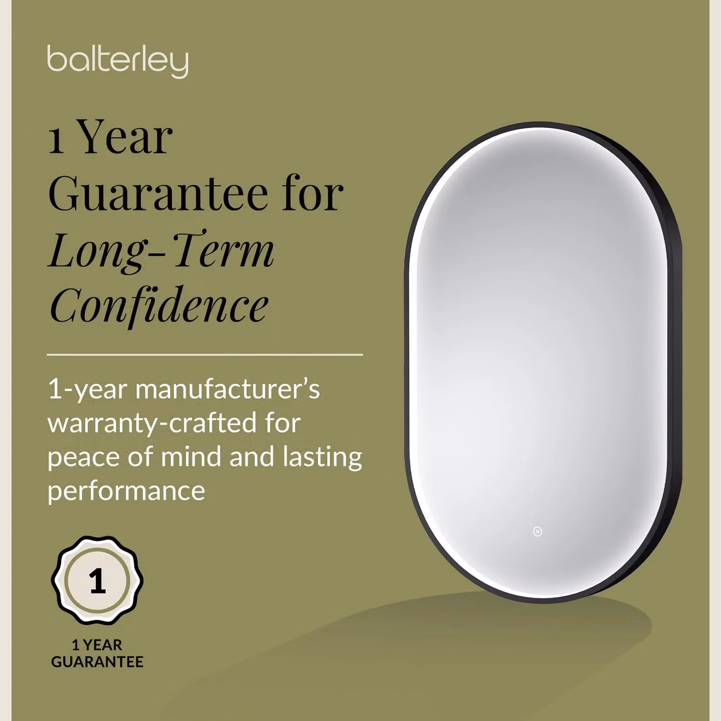 Balterley Oval LED Bathroom Mirror with Demister and Touch Sensor, Black, W: 50 cm, H: 80 cm – 4