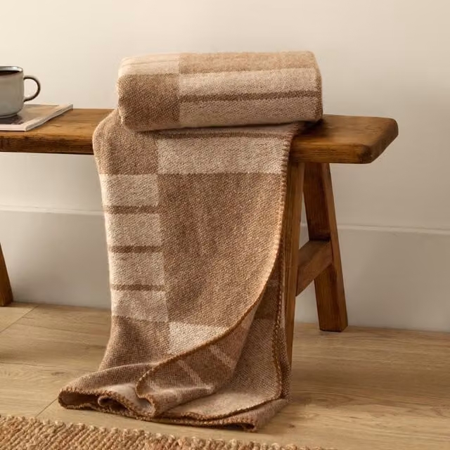 Yard Harlech Woven Reversible Geometric Throw in Brown and Beige, W: 130 cm, D: 180 cm