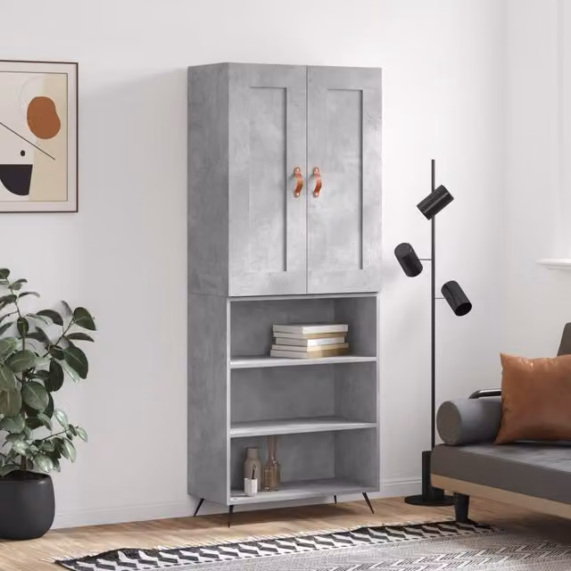 Berkfield Home Highboard in Concrete Grey, W/D/H: 69.5 x 34 x 180 cm
