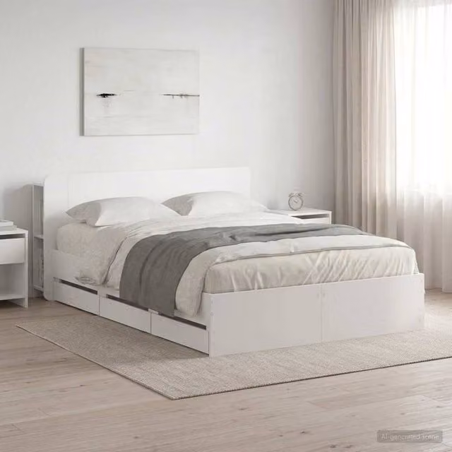 Berkfield Home Modern Bed Frame with Storage Drawers in White, Engineered Wood, 150 x 200 cm