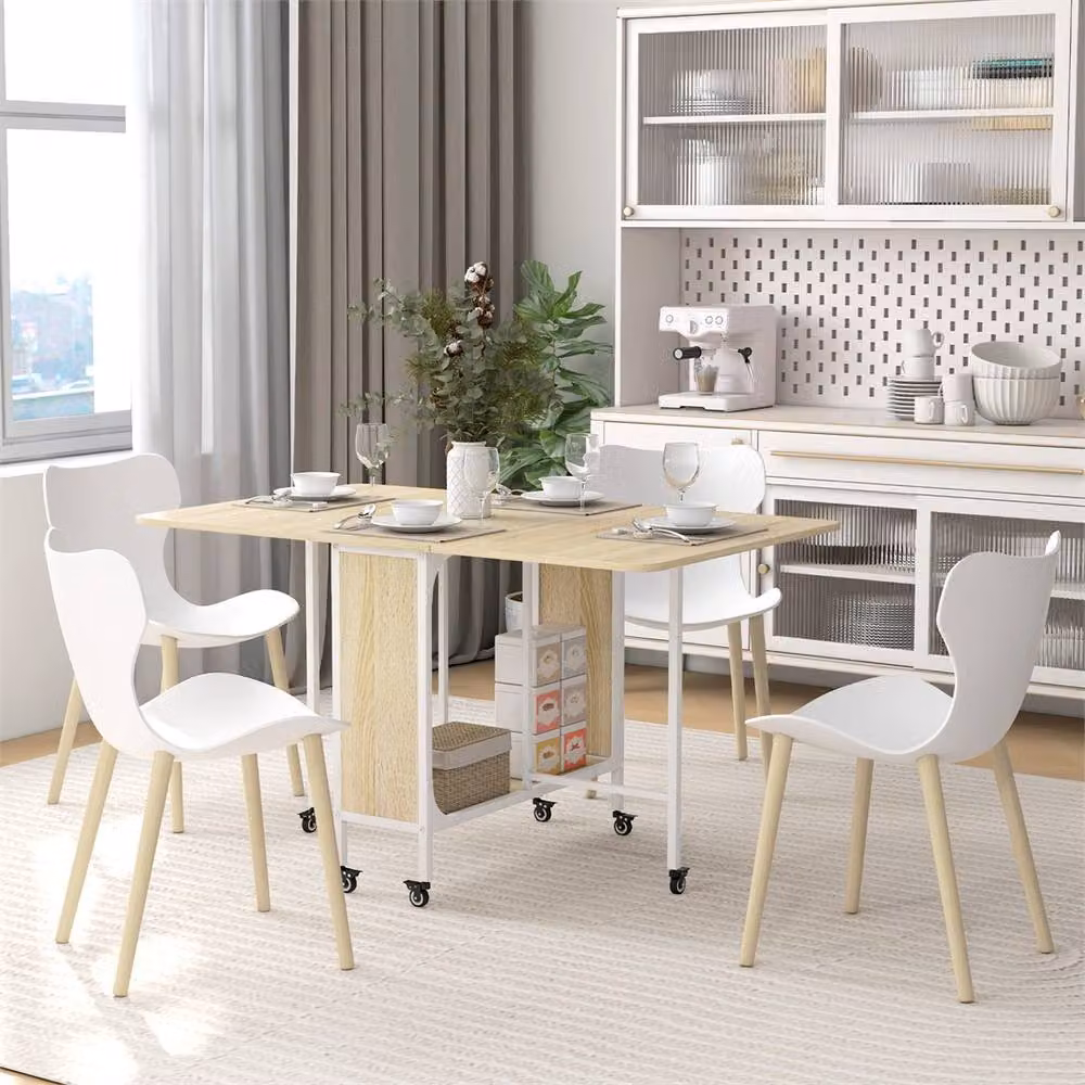 KORVIXA Extendable Rectangular Dining Table in Natural Wood Finish with Castors – 2