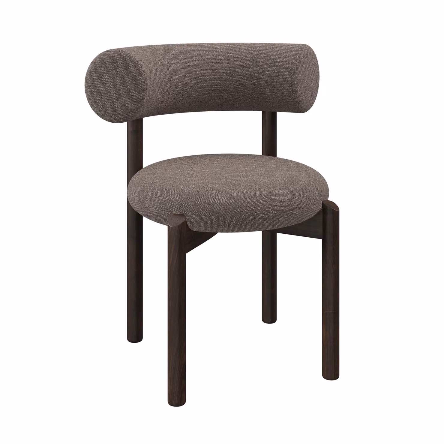 Dome Deco BOW Dining Chair in Grey and Brown Fabric with Beech Wood Legs, H 78 x W 49 x D 61 cm