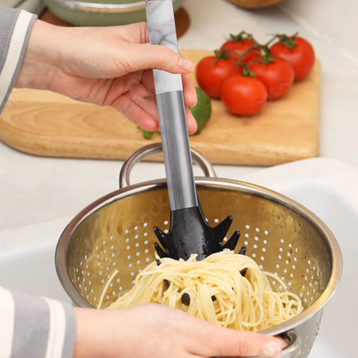 Orsina 6 Piece Silicone Kitchen Utensil Set with Marble Effect Handles in Black and Grey – 3