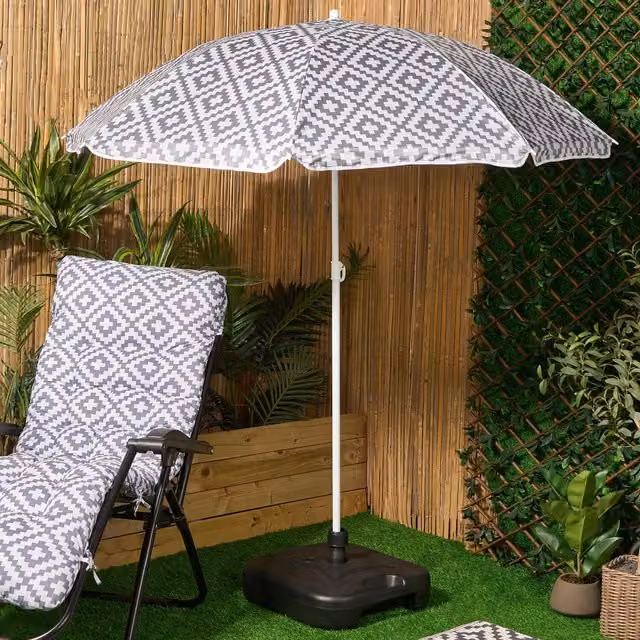 OHS Outdoor Geo Sun Shade Parasol in Grey with Geometric Design