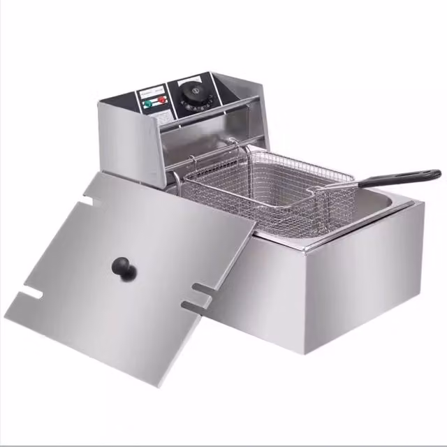 VOGREX 10L Electric Deep Fryer with Basket in Silver Stainless Steel – 1