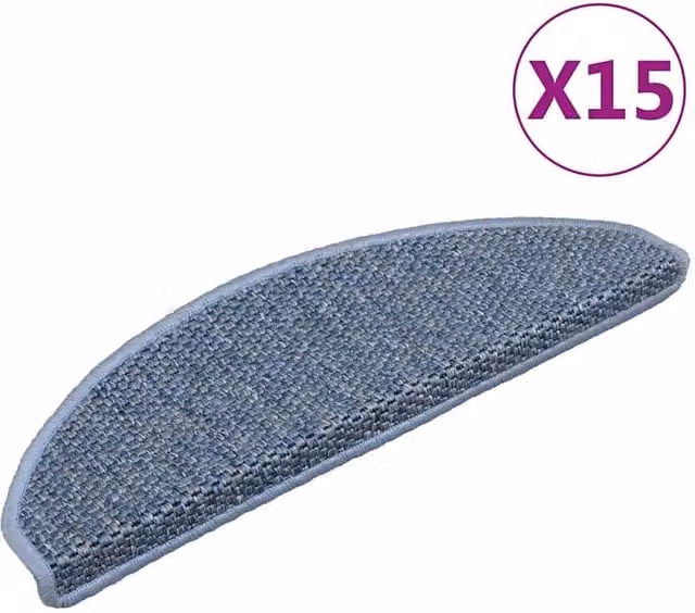 Berkfield Home Self-adhesive Sisal-Look Stair Mats, 15 Pieces, Blue, W: 65 cm, D: 21 cm, H: 4 cm