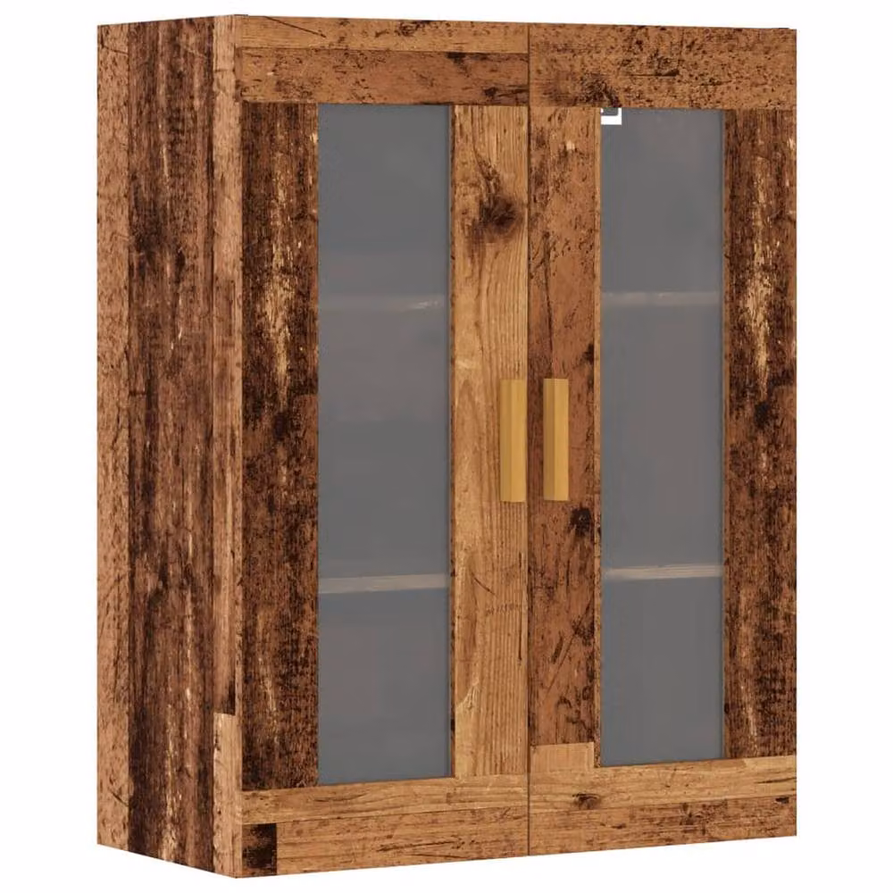Berkfield Home Hanging Wall Cabinet in Brown Old Wood with Glass Doors, W/D/H: 69.5 x 34 x 90 cm – 2
