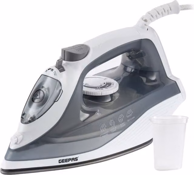 Geepas 1600W Steam Iron with Non-Stick Soleplate and Vertical Steam in Light Grey – 1
