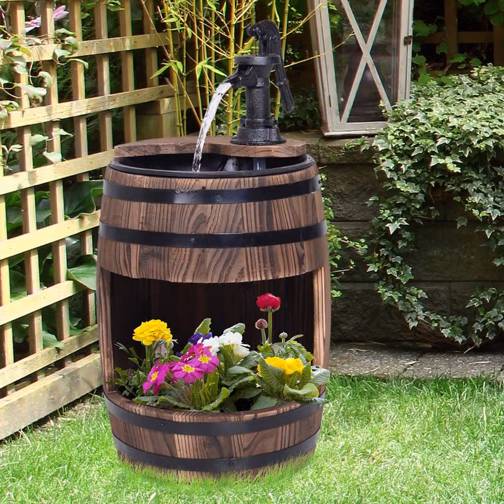 Outsunny Wooden Round Tabletop Water Fountain in Brown – 2