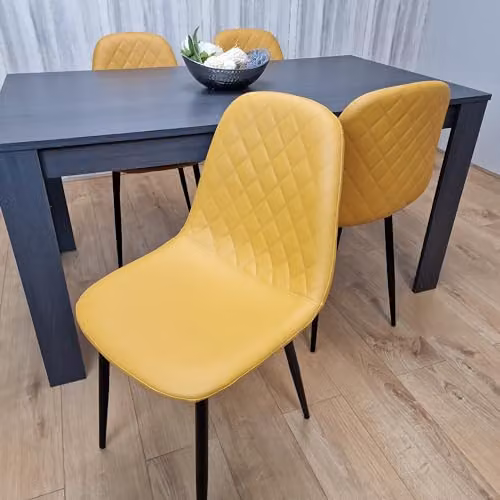 KOSY KOALA Grey Rectangular Dining Table and 4 Yellow Upholstered Chairs Dining Set, W/D/H: 120 x 80 x 75 cm – 2