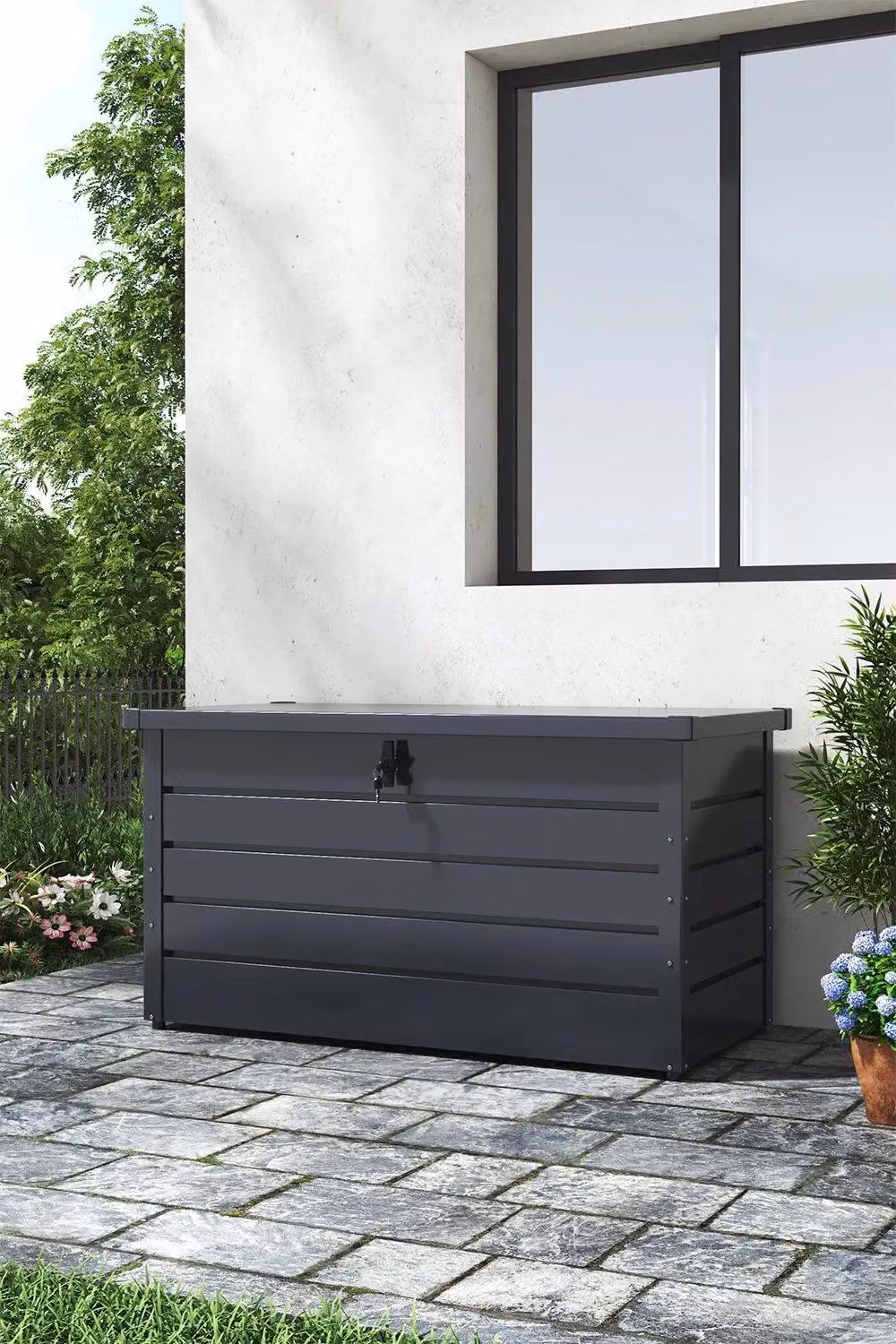 Garden Sanctuary Lockable Steel Outdoor Garden Storage Box in Black and Anthracite Matt Finish – 2