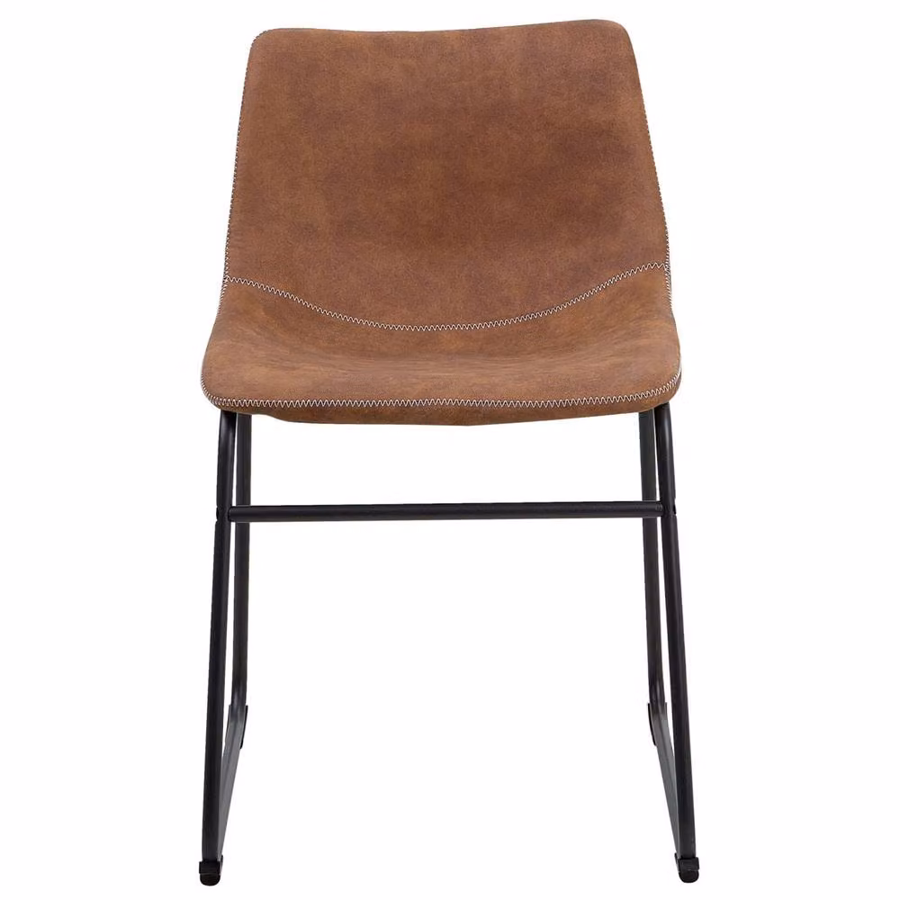 Wyld and Coco Set of 2 Mid-Century Dining Chairs in Brown Fabric with Black Metal Cantilever Legs – 3
