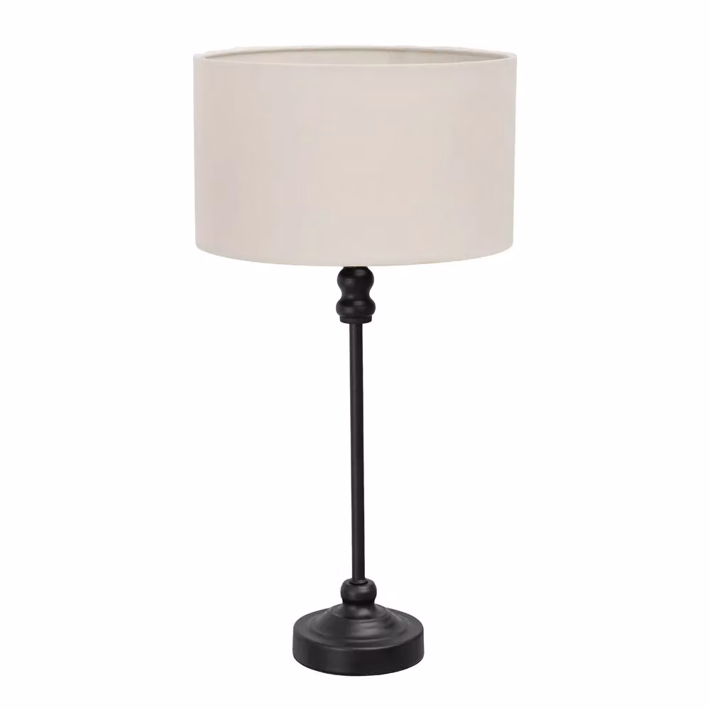 ValueLights Maggie Black Metal Candlestick Table Lamp with White Fabric Drum Shade and LED Bulb – 2