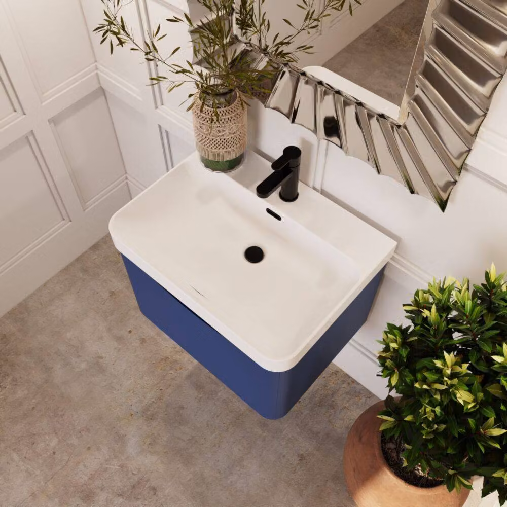 Balterley Arch Wall Hung 1-Drawer Bathroom Vanity with Ceramic Basin, Blue, W: 60 cm – 3