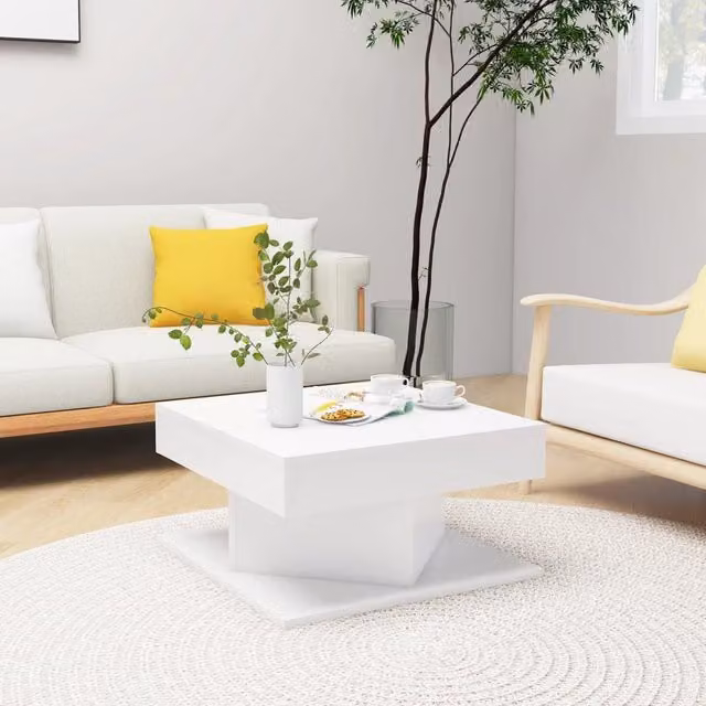 Berkfield Home White Square Coffee Table in Engineered Wood W/D/H: 57 x 57 x 30 cm