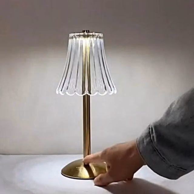 PAWNORA Modern LED Table Lamp in Gold/Brass with USB Rechargeable Battery and Touch Control
