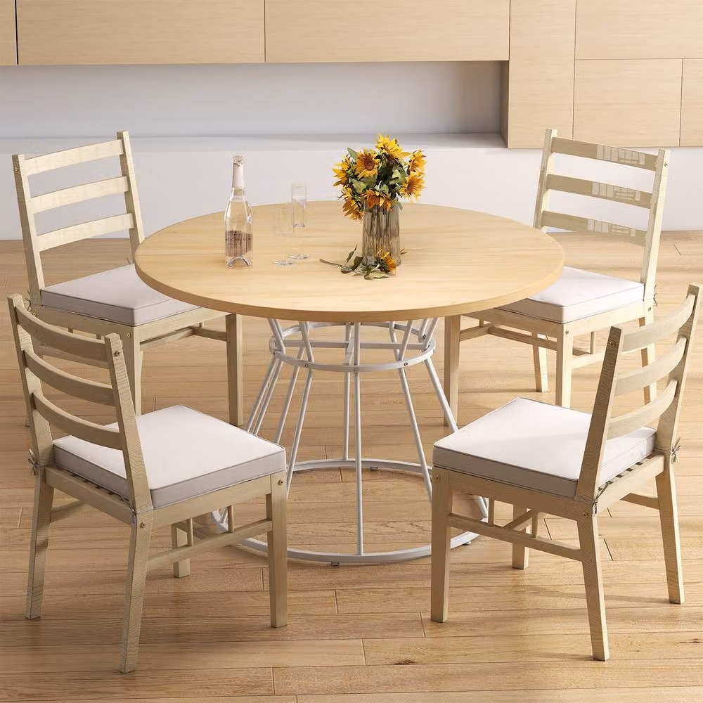 Costway Round Farmhouse Dining Table for 4 Adults with Natural Wooden MDF Tabletop – 2