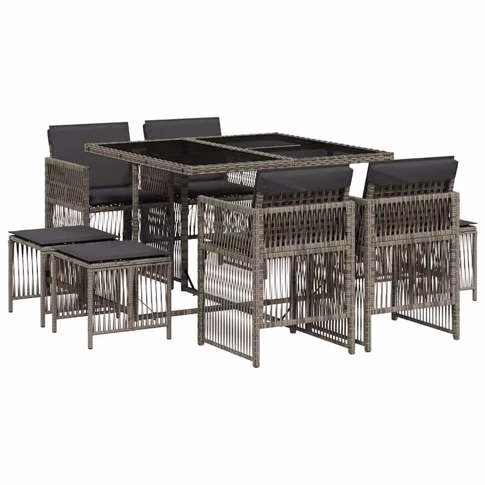 Berkfield Home 9 Piece Grey Poly Rattan Garden Dining Set with Cushions – 2