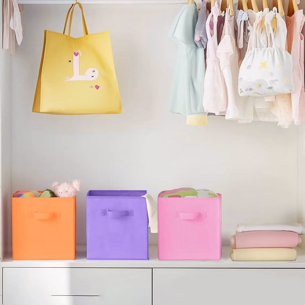 PAWNORA 6-Piece Multicolour Foldable Fabric Cube Storage Boxes, W/D/H: 27 x 27 x 28 cm – 2