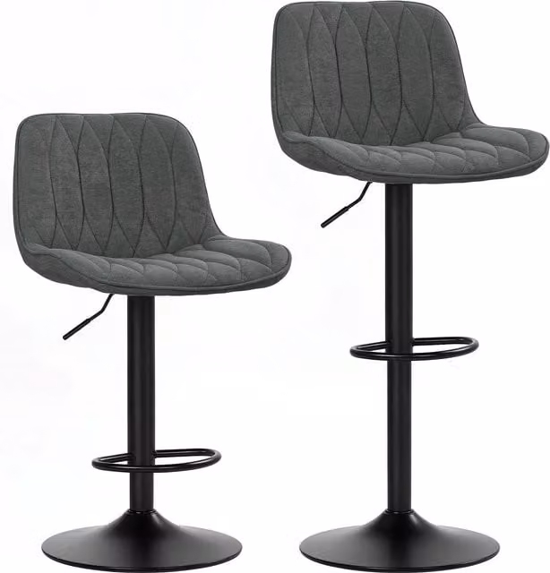 HOMCOM Set of 2 Height Adjustable Swivel Bar Stools with Backrest in Grey Velvet – 1
