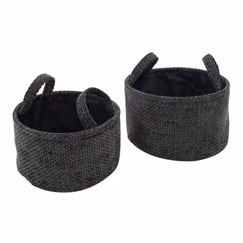 JVL Metro Set of 2 Round Fabric Storage Baskets with Handles, Black and Grey – 1