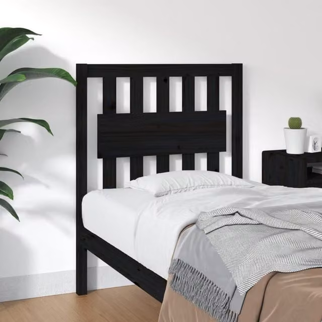 Berkfield Home Rustic Solid Wood Pine Bed Headboard, Black, W: 80.5 cm, D: 4 cm, H: 100 cm