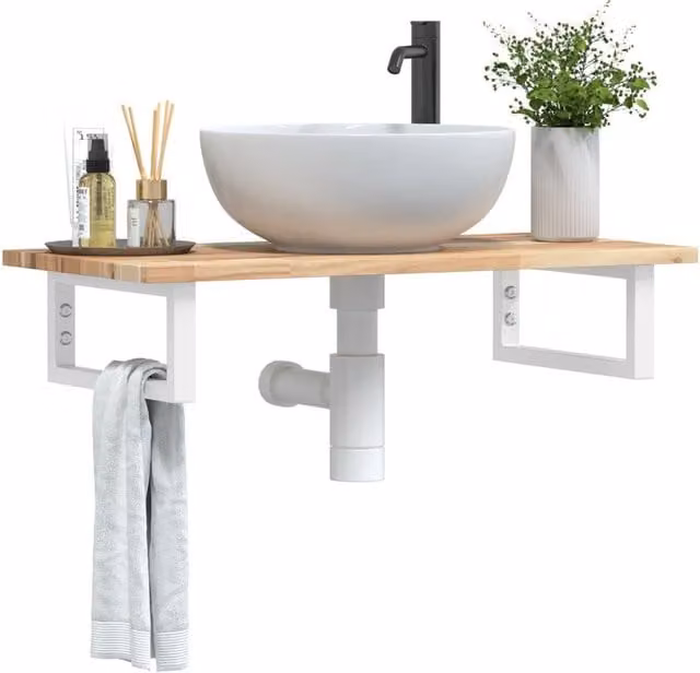Berkfield Home Wall Mounted Basin Shelf in Brown Acacia Wood and Steel