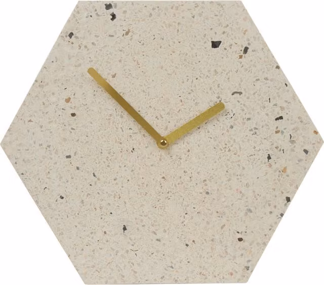 Orsina Geometric Terrazzo Hexagonal Wall Clock in Pink, Grey and Gold – 1
