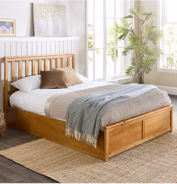 Aspire Solid Wood Ottoman Storage Bed in Natural, W/D/H: 140 x 200 cm