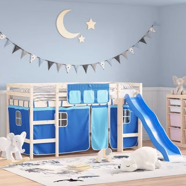 Berkfield Home Opaque Blue Polyester Fabric Panel Curtains for Childrens Loft Beds – 1