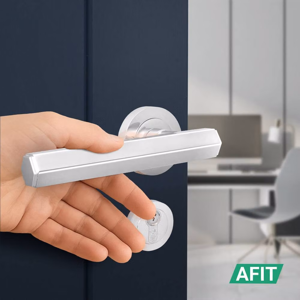 AFIT Chrome Fire Door Handle Set with Euro Lock, Thumbturn, Cylinder and Hinges in Silver, W/D/H: 15.5 x 15 x 15 cm – 4