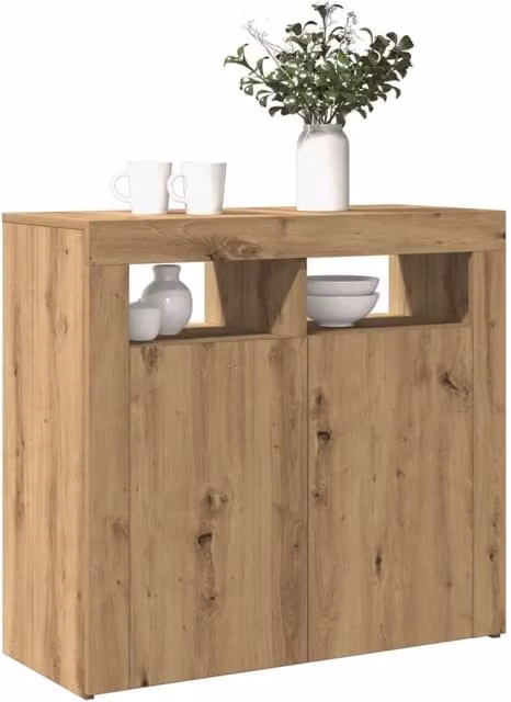 Berkfield Home Modern Artisan Oak Sideboard with Integrated LED Lights in Brown, W/D/H: 80 x 35 x 75 cm