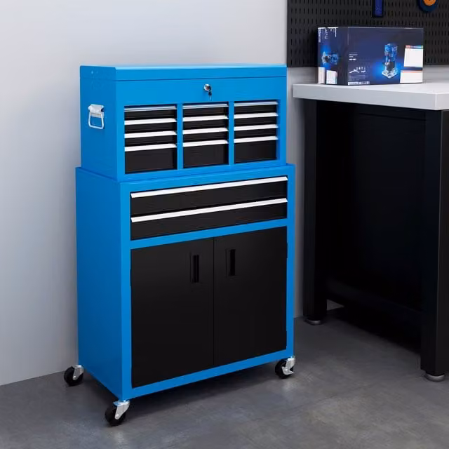 HOMCOM Portable Blue Tool Chest with Lockable Rollable Drawers for your Garage