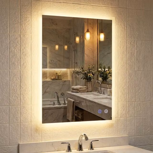 Costway Rectangular LED Lighted Bathroom Mirror in White, W/H: 60 x 80 cm – 1
