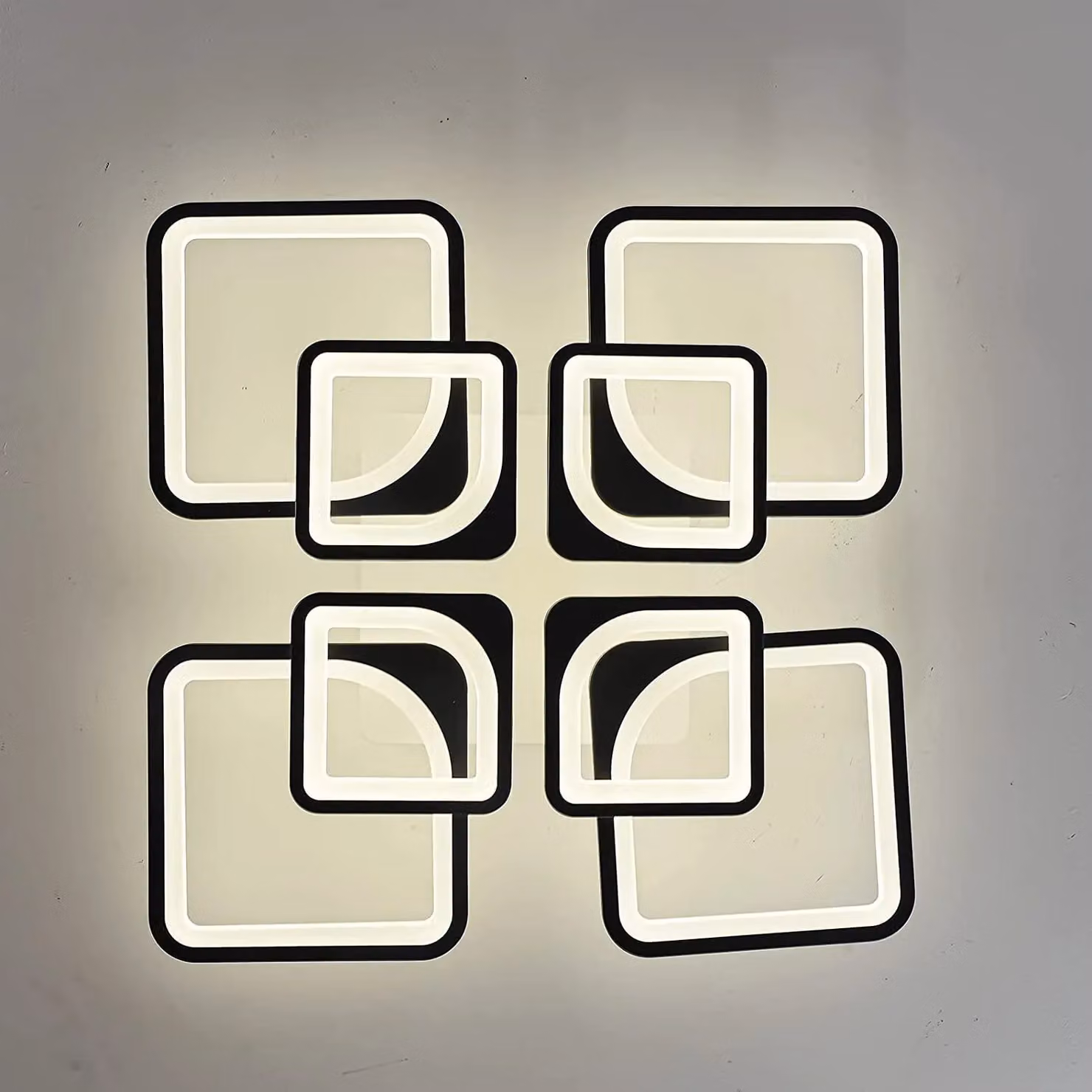 Garwarm Modern Square LED Ceiling Light, Dimmable Chandelier in Black – 2