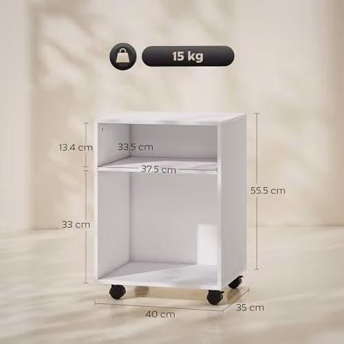 HOMCOM 2-Tier White Printer Stand with Storage and Castors, W: 40 cm, D: 35 cm, H: 55.5 cm – 6